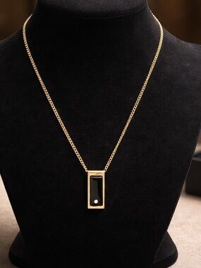 Gold and Black Rectangular Pendant Necklace - Women Jewelry